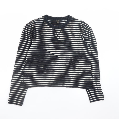 Massimo Dutti Women Navy Striped Cotton Jumper Size 8 Crew Neck Knit