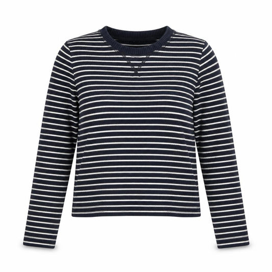 Front view of Massimo Dutti Women Navy Striped Cotton Jumper, size 8, Crew Neck Knit