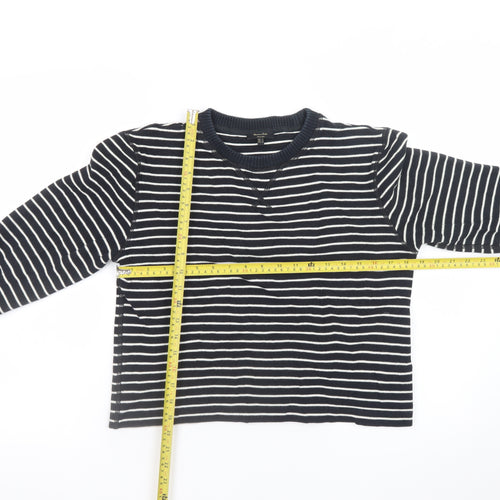 Massimo Dutti Women Navy Striped Cotton Jumper Size 8 Crew Neck Knit