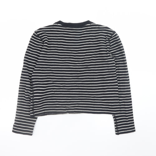 Massimo Dutti Women Navy Striped Cotton Jumper Size 8 Crew Neck Knit