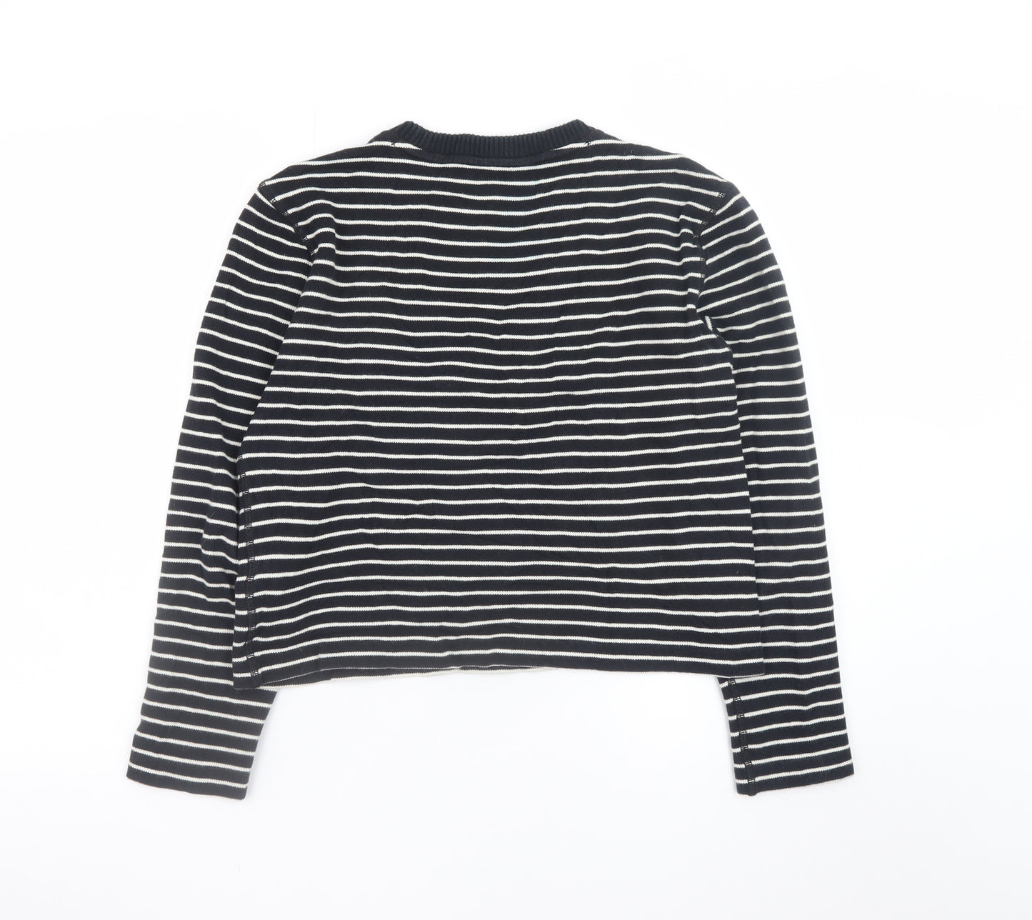Massimo Dutti Women Navy Striped Cotton Jumper Size 8 Crew Neck Knit