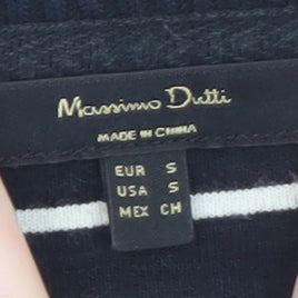 Massimo Dutti Women Navy Striped Cotton Jumper Size 8 Crew Neck Knit