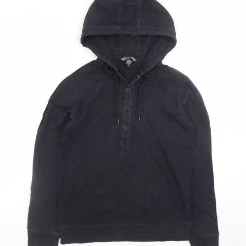 H&M Men’s Black Henley Hoodie Size S Regular Fit Cotton