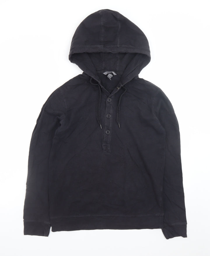 H&M Men’s Black Henley Hoodie Size S Regular Fit Cotton