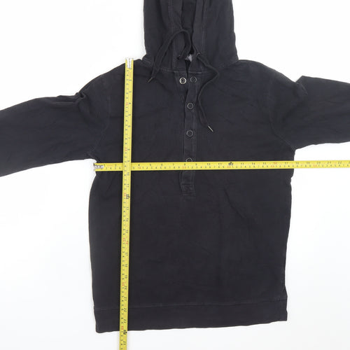 H&M Men’s Black Henley Hoodie Size S Regular Fit Cotton