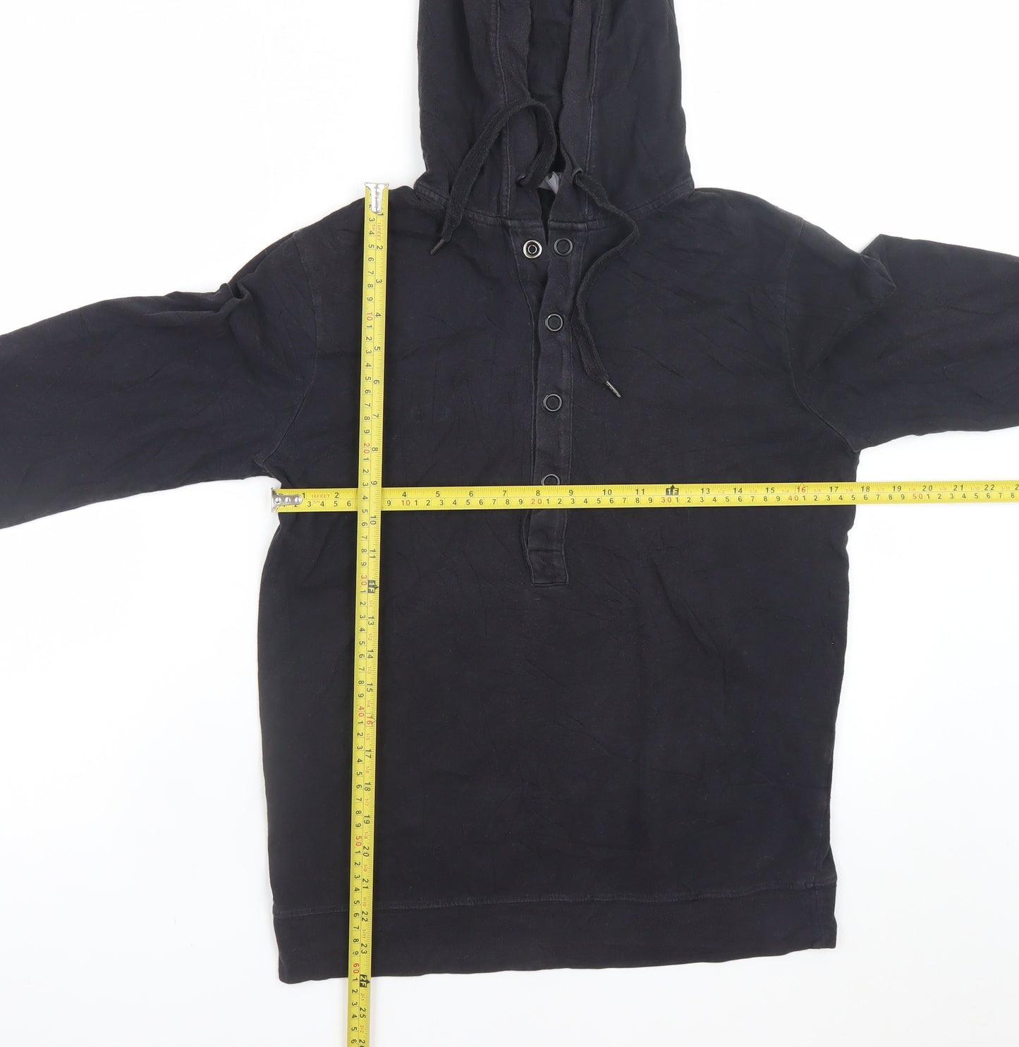 H&M Men’s Black Henley Hoodie Size S Regular Fit Cotton