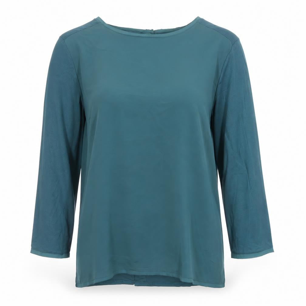 Front view of Warehouse Women's Green Long Sleeve Blouse UK 14 Viscose Blend