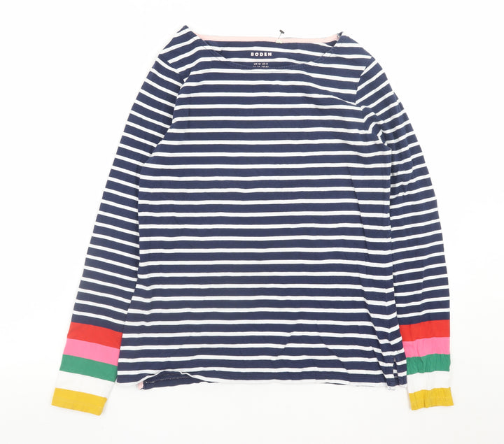 Boden Women’s Multicoloured Striped Long Sleeve Cotton T-Shirt UK 12