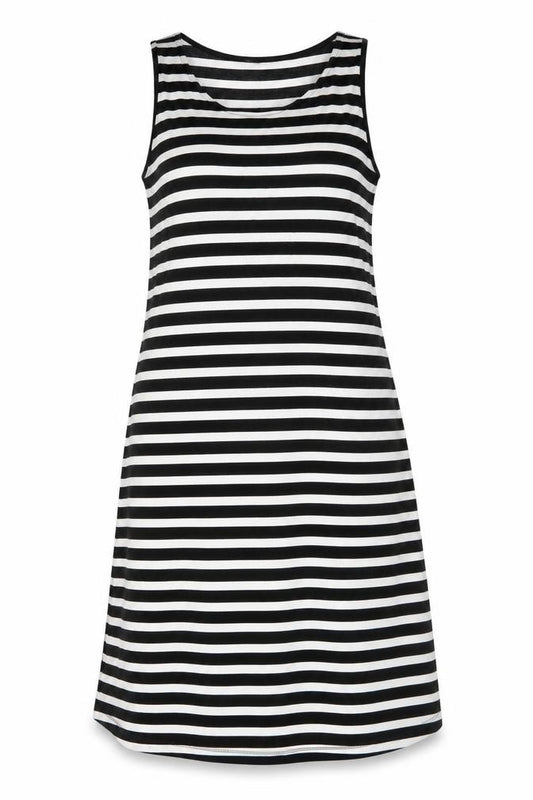 Front view of Marks & Spencer Women's Black Striped Tank Dress, size 8