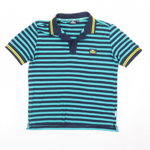Lonsdale Boys Blue Striped Polo Shirt 11-12 Years Short Sleeve Casual