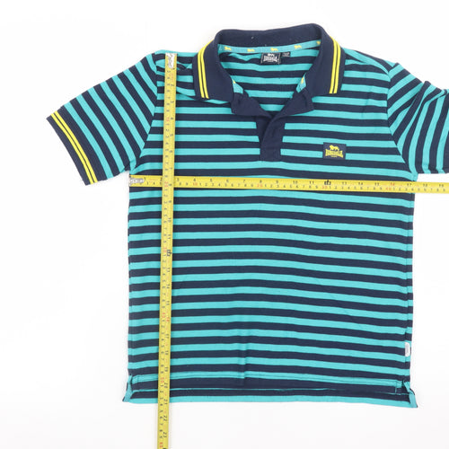 Lonsdale Boys Blue Striped Polo Shirt 11-12 Years Short Sleeve Casual