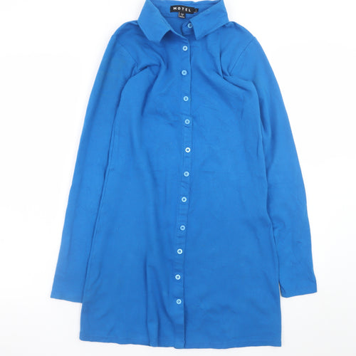 Motel Women's Blue Long Sleeve Button Shirt Dress Size L