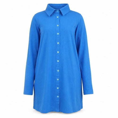 Motel Women's Blue Long Sleeve Button Shirt Dress Size L