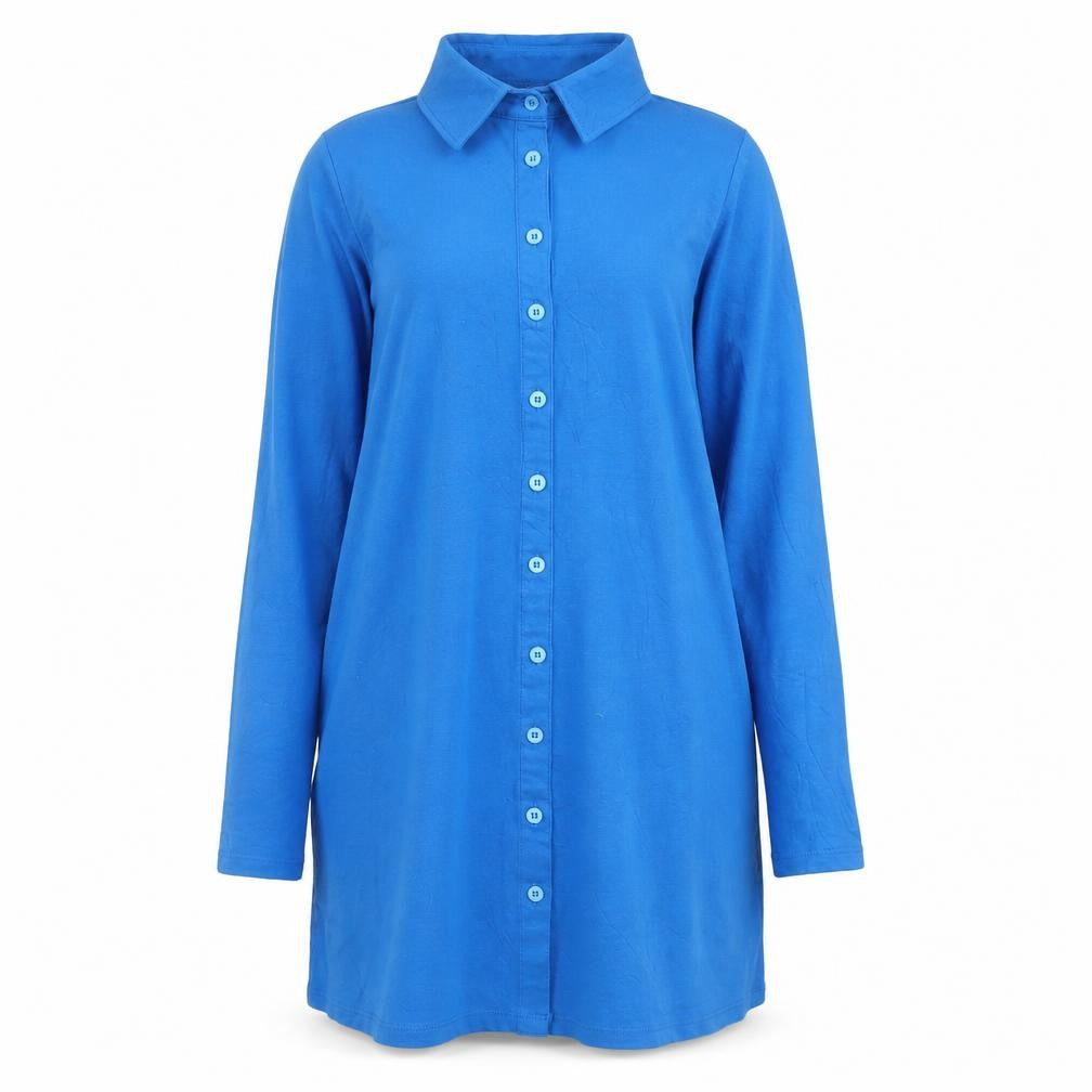 Motel Women's Blue Long Sleeve Button Shirt Dress Size L