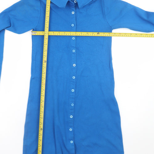 Motel Women's Blue Long Sleeve Button Shirt Dress Size L