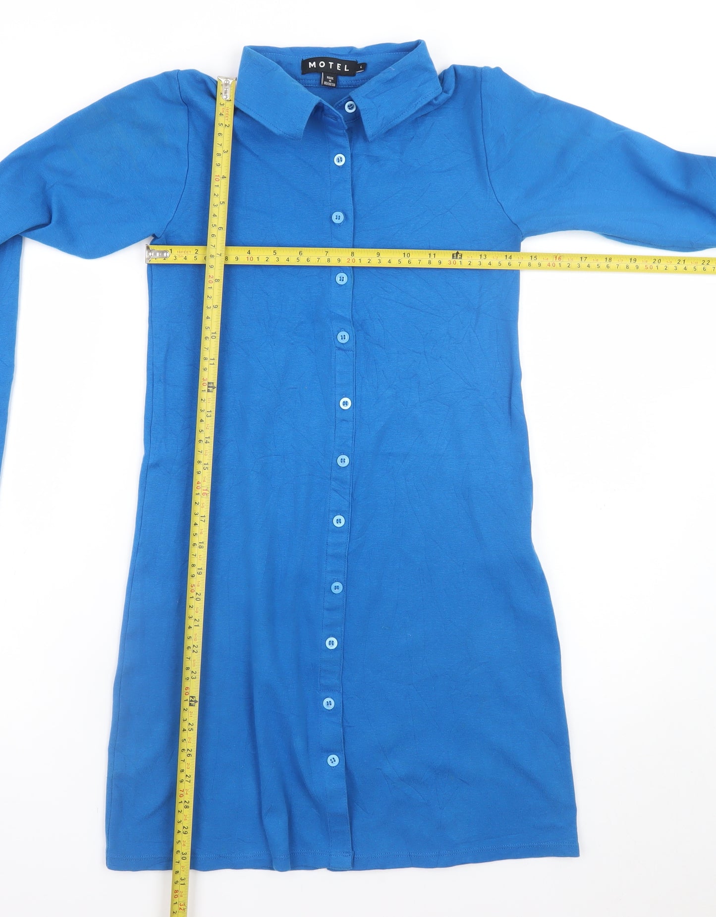 Motel Women's Blue Long Sleeve Button Shirt Dress Size L