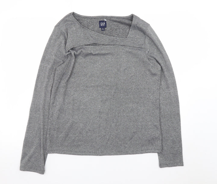 GAP Women Grey Boat Neck Long Sleeve Knit Top Size XL