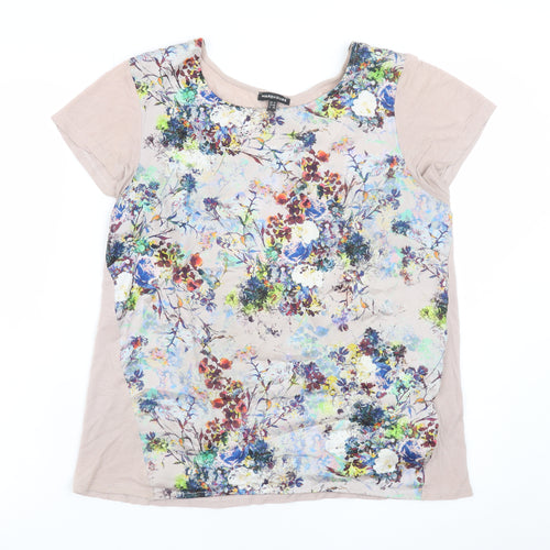Warehouse Women’s Beige Floral Short Sleeve Viscose T-Shirt Size 12