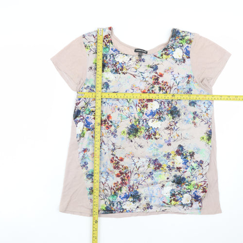 Warehouse Women’s Beige Floral Short Sleeve Viscose T-Shirt Size 12