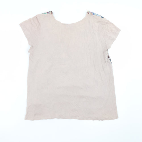 Warehouse Women’s Beige Floral Short Sleeve Viscose T-Shirt Size 12
