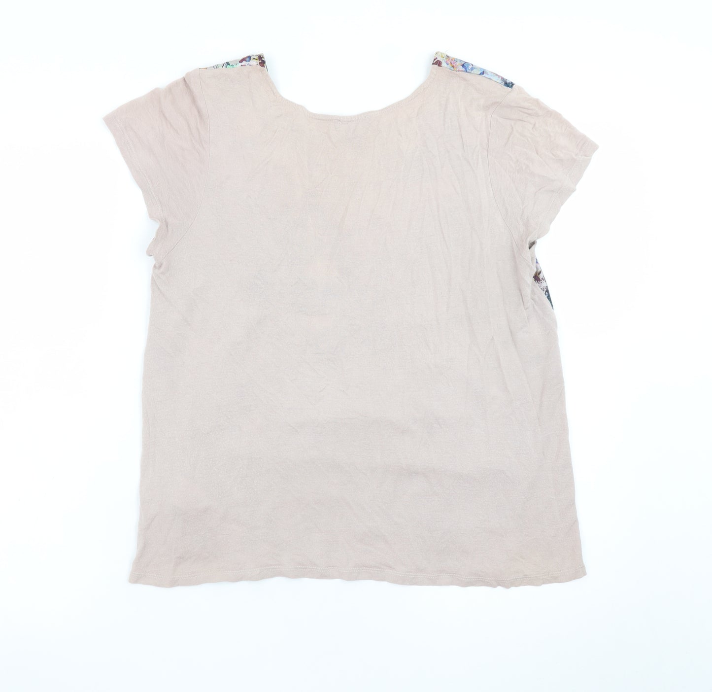 Warehouse Women’s Beige Floral Short Sleeve Viscose T-Shirt Size 12