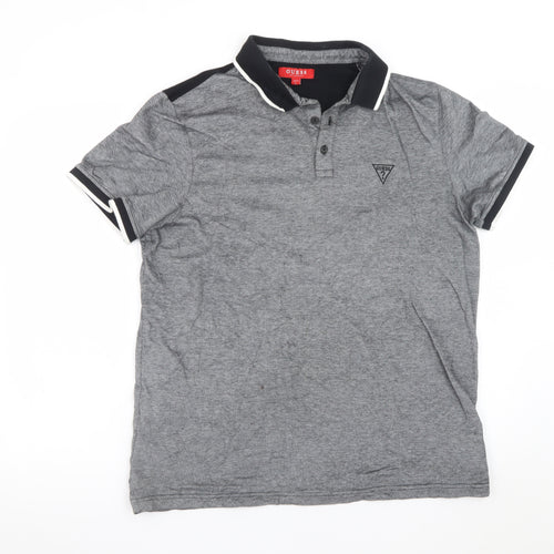 Guess Men's Grey Cotton Polo Shirt Size L Regular Fit