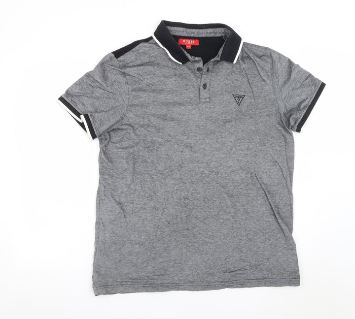 Guess Men's Grey Cotton Polo Shirt Size L Regular Fit
