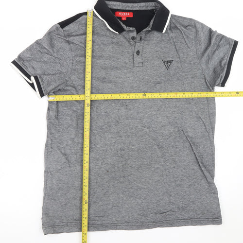 Guess Men's Grey Cotton Polo Shirt Size L Regular Fit