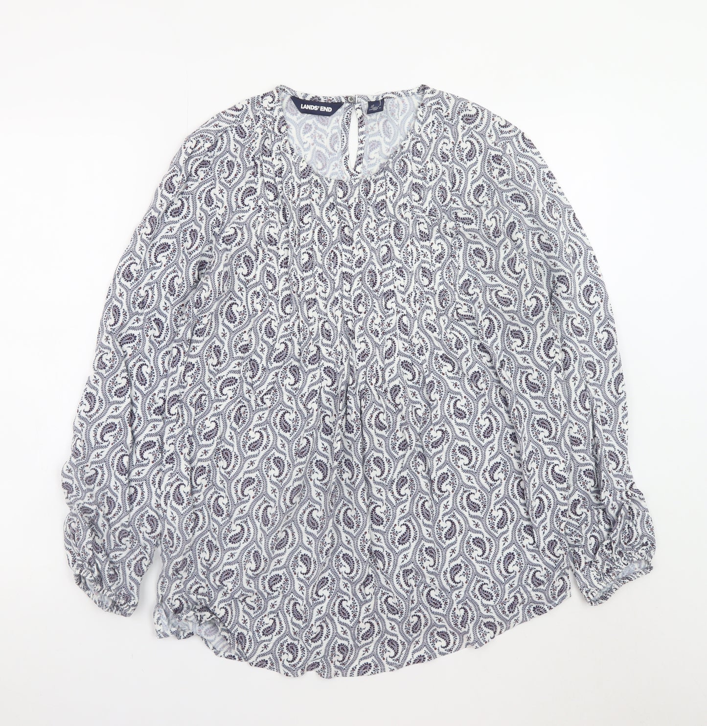 Lands' End Women's Blue Paisley Long Sleeve Tunic Blouse Size S