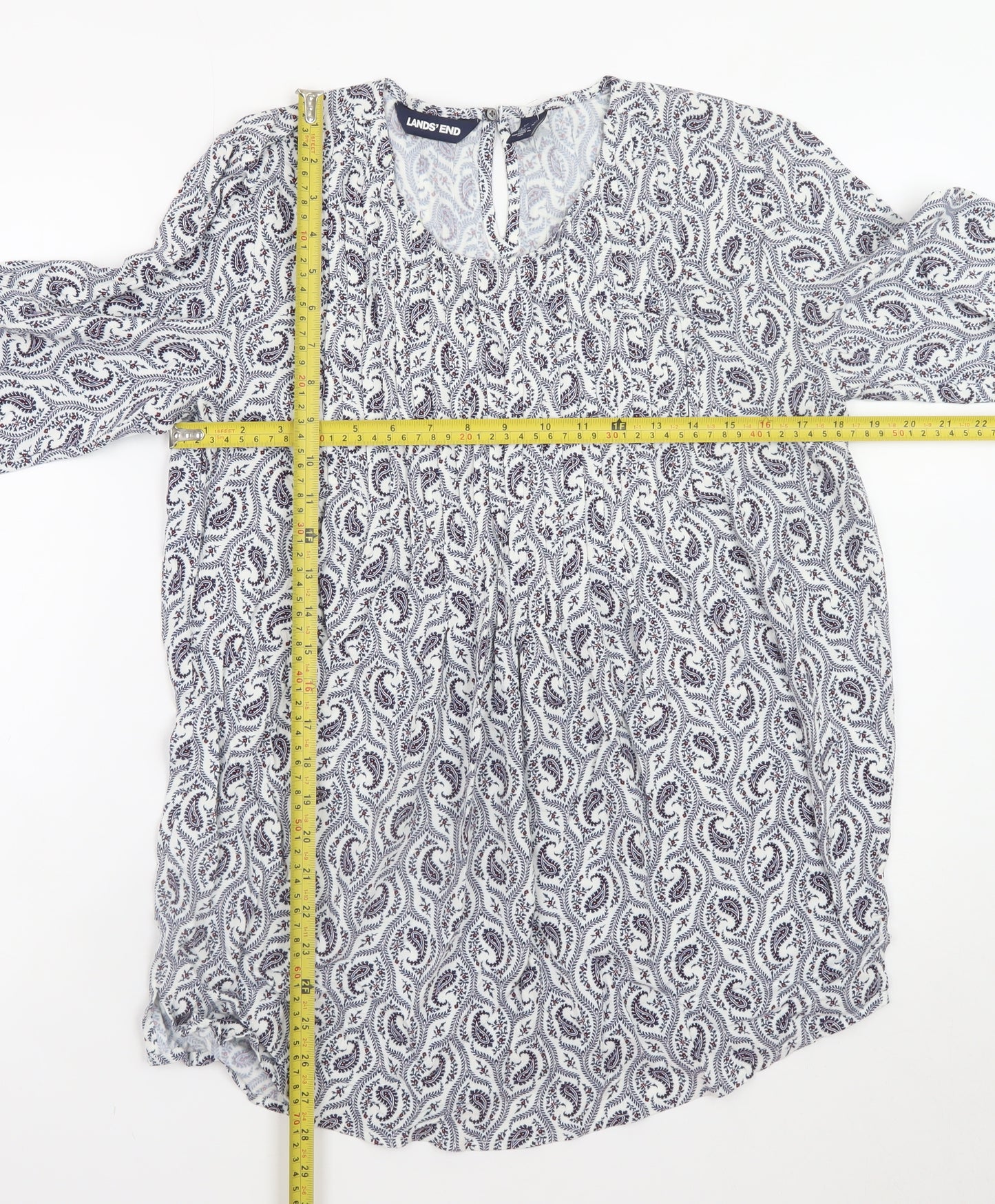 Lands' End Women's Blue Paisley Long Sleeve Tunic Blouse Size S