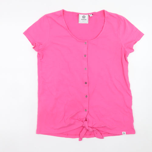 TOG24 Womens Pink Cotton Button Front Scoop Neck T-Shirt Size 12