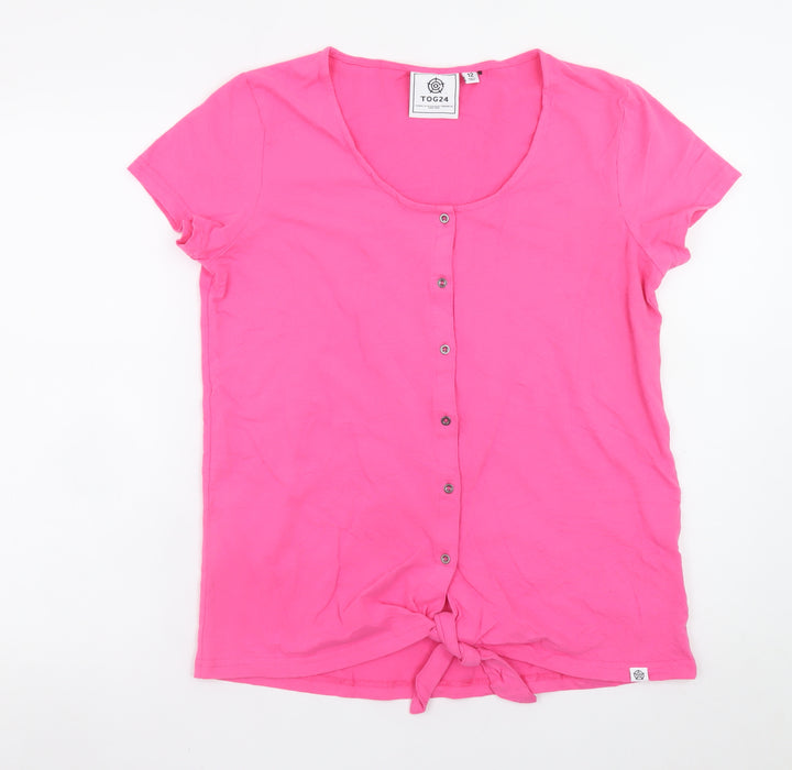 TOG24 Womens Pink Cotton Button Front Scoop Neck T-Shirt Size 12