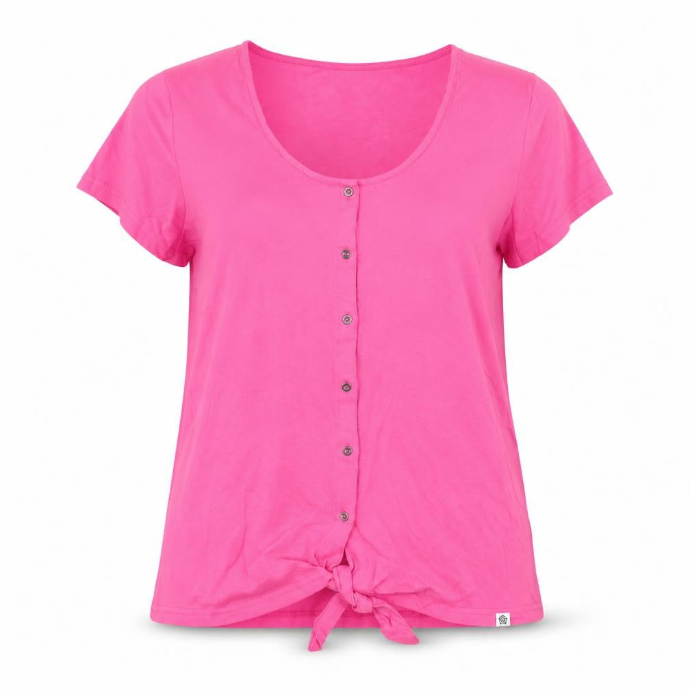 TOG24 Womens Pink Cotton Button Front Scoop Neck T-Shirt Size 12