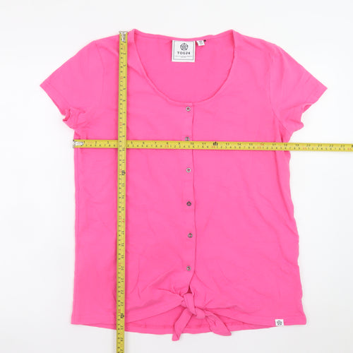 TOG24 Womens Pink Cotton Button Front Scoop Neck T-Shirt Size 12