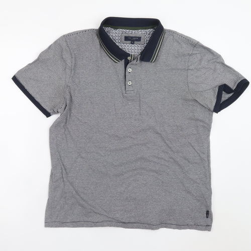 Ted Baker Men's Grey Striped Cotton Polo Shirt Size L