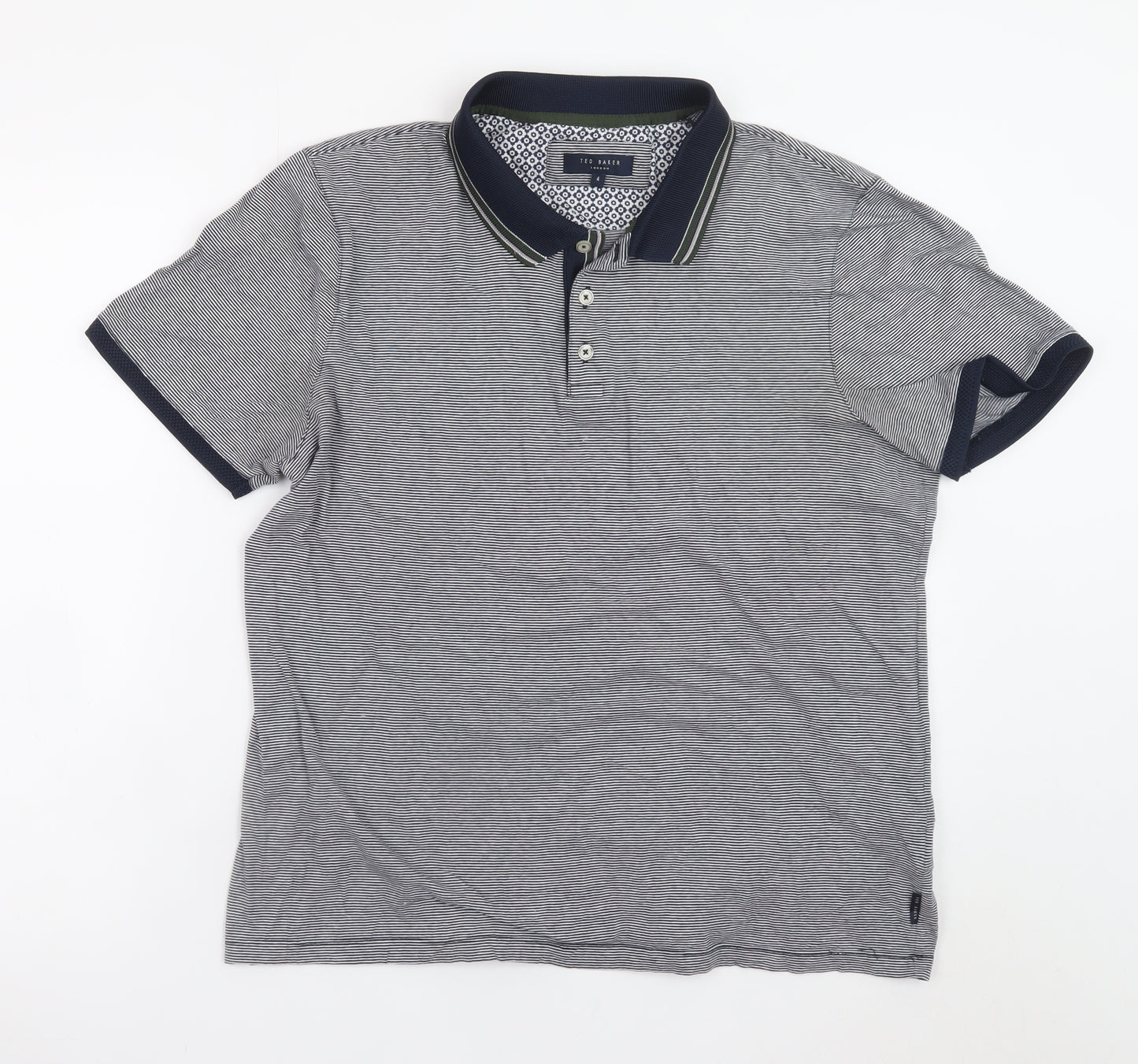 Ted Baker Men's Grey Striped Cotton Polo Shirt Size L