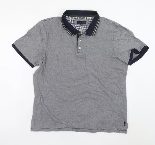 Ted Baker Men's Grey Striped Cotton Polo Shirt Size L