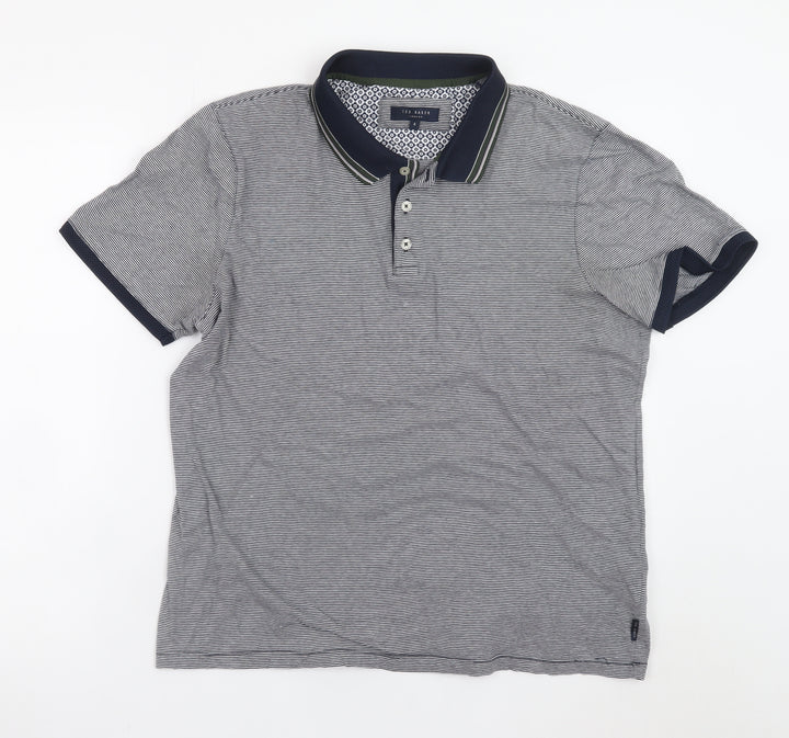 Ted Baker Men's Grey Striped Cotton Polo Shirt Size L