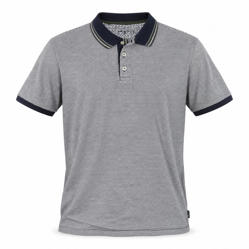 Front view of Ted Baker Men's Grey Striped Cotton Polo Shirt, size L
