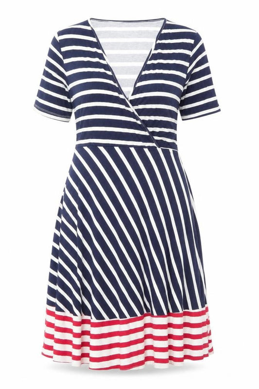 Front view of ASOS Women’s Multicoloured Stripe Wrap Dress, size UK 12