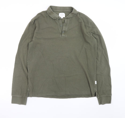 Peter Werth Men's Khaki Long Sleeve Cotton Polo T-Shirt L