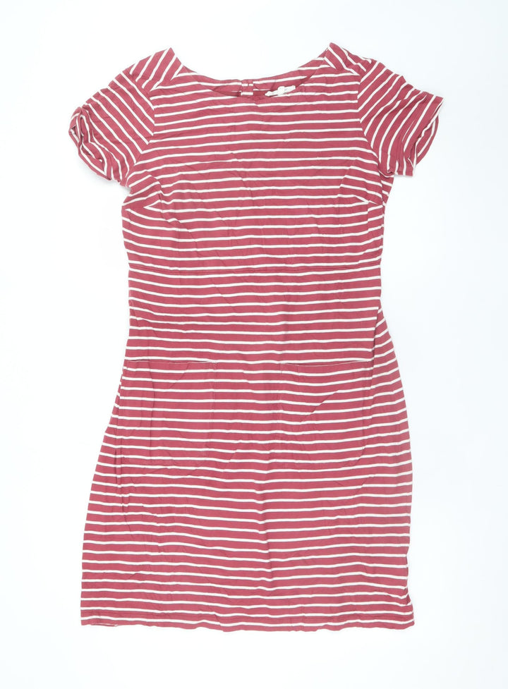 White Stuff Women Red Striped Cotton T-Shirt Dress Size 14