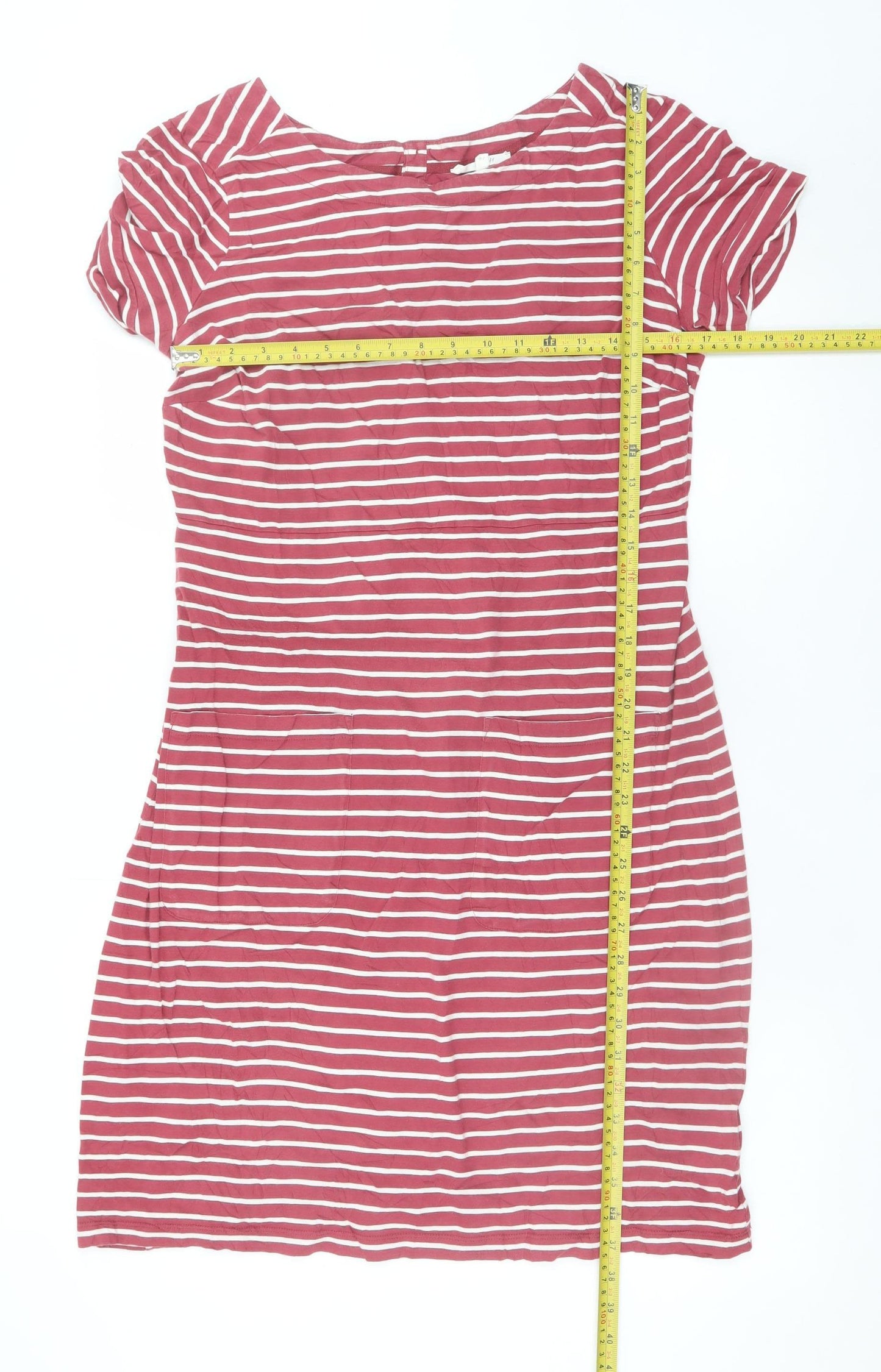 White Stuff Women Red Striped Cotton T-Shirt Dress Size 14