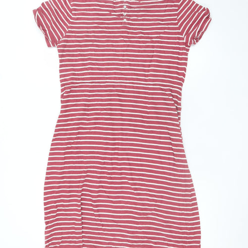 White Stuff Women Red Striped Cotton T-Shirt Dress Size 14