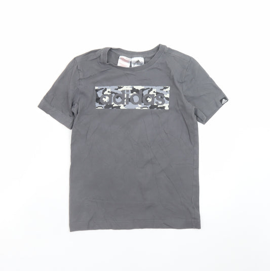 Adidas Boys Grey Camo Logo T-Shirt 9-10 Years Short Sleeve Cotton