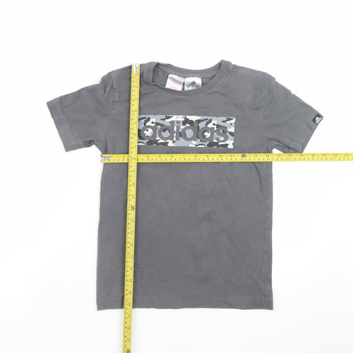 Adidas Boys Grey Camo Logo T-Shirt 9-10 Years Short Sleeve Cotton
