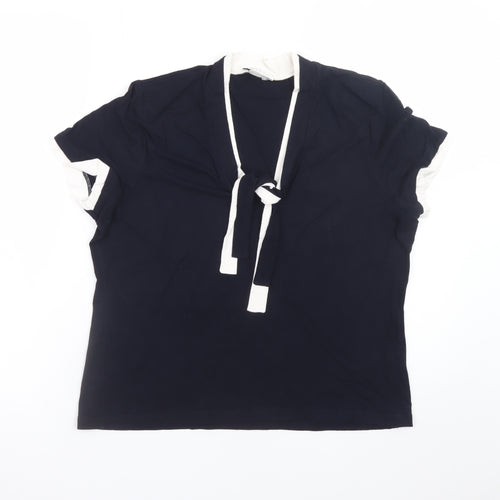 Precis Petite Women’s Blue Short Sleeve Tie Neck Blouse L