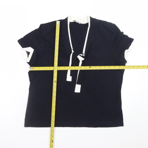 Precis Petite Women’s Blue Short Sleeve Tie Neck Blouse L