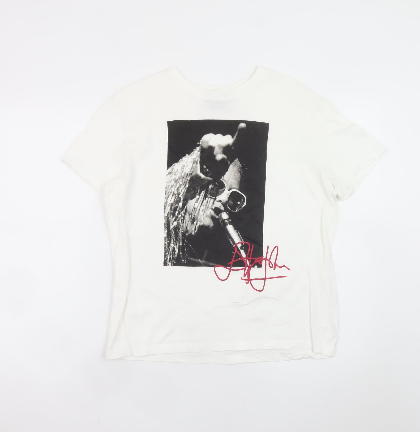 Bershka Women White Elton John Graphic T-Shirt Size S
