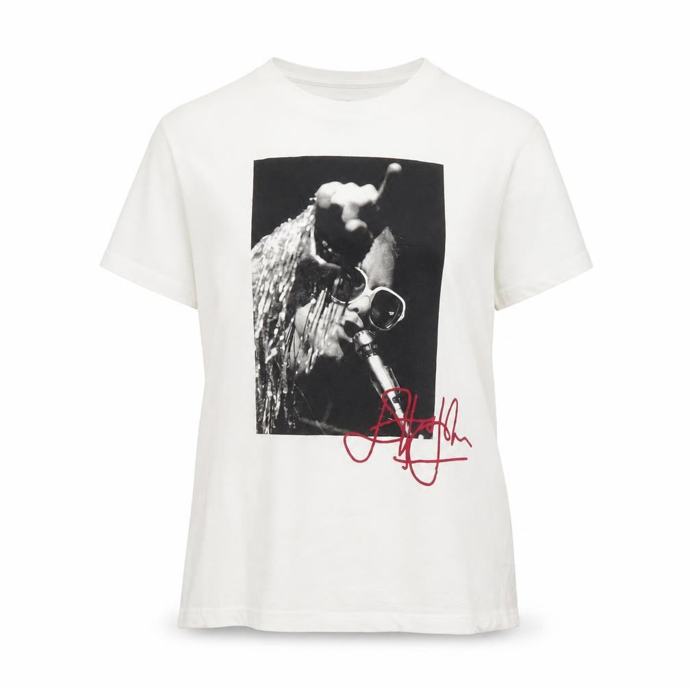 Bershka Women White Elton John Graphic T-Shirt Size S